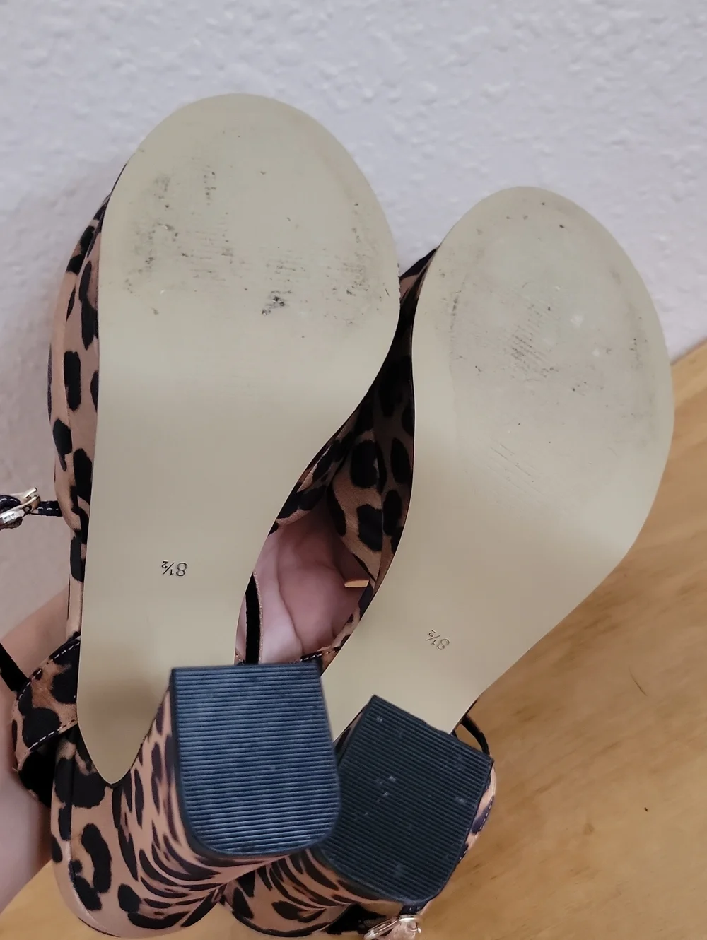 Rampage Leopard Print Platform Sandals Heels Tan Gold Black Animal Open Toe Knot